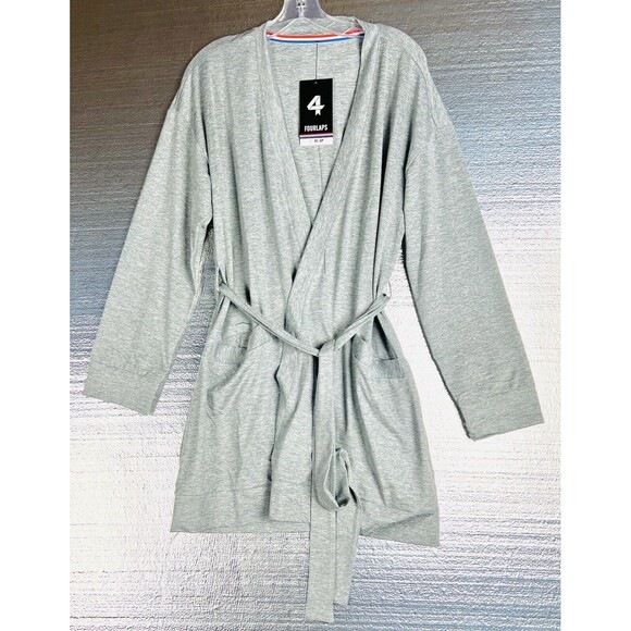 Fourlaps Stratus Wrap Cardigan Heather Gray Belted Robe Comfort Leisure Preppy - Picture 2 of 16
